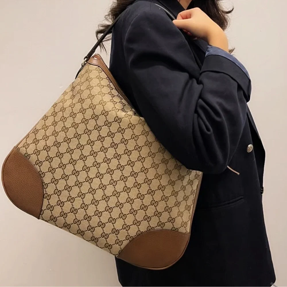 Gucci Tan and Brown Monogram Shoulder Bag